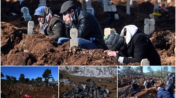 Imagini cutremurătoare din Turcia. Trei oraşe au fost transformate în cimitire | Oamenii sunt îngropaţi în saci, în gropi comune