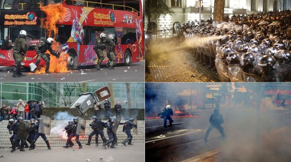 Protestele violente au cuprins Europa. Încăierări cu poliția în Grecia și Franța, val de oameni în stradă în Georgia, grevă generală în Italia