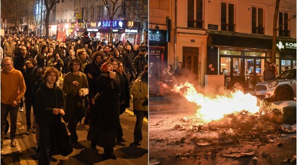 Mașini în flăcări și violențe pe străzile Parisului, după ce ambele moțiuni împotriva reformei pensiilor au fost respinse