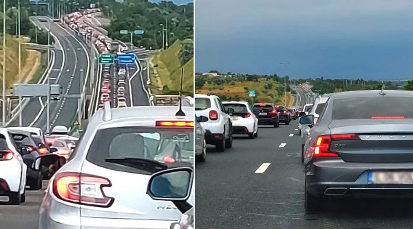 Trafic de coşmar pe Autostrada A2 | Şoferii stau în cozi de peste 20km, din cauza lucrărilor la Podul de la Fetești