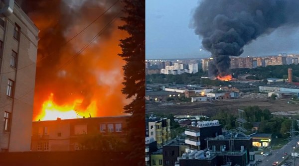 Incediu uriaș într-un depozit de lângă Moscova. Au ars aproximativ 400 de metri pătrați și focul se extinde