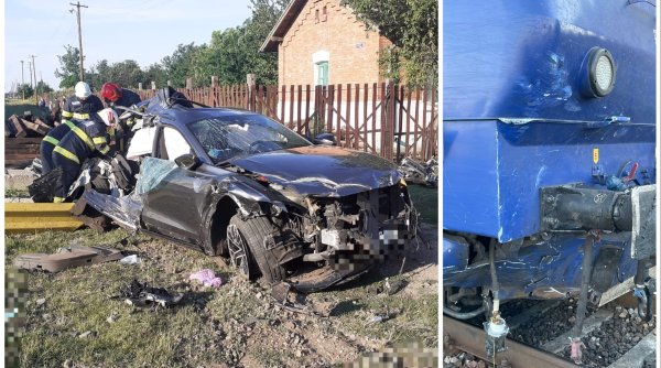 Maşină lovită de tren în comuna Tutova din Vaslui. Doi oameni aflaţi în autoturism s-au salvat 