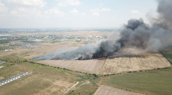 Incendiu masiv în apropiere de Bucureşti: Ard 10 hectare de vegetaţie. A fost emis mesaj Ro-Alert