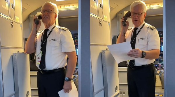 Anunțul în lacrimi al unui pilot din SUA, în timpul ultimului său zbor înainte de pensionare. Discursul lui a devenit viral
