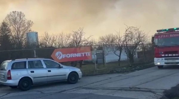 Incendiu puternic la depozitul unei fabrici de alimente, în Timiș. Zeci de pompieri intervin la fața locului