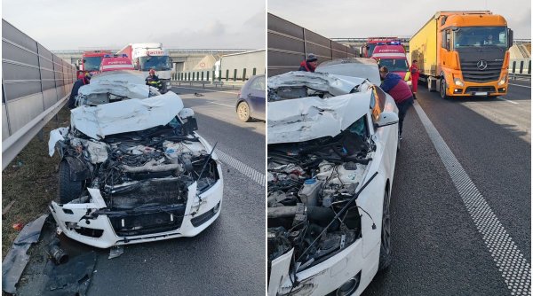 Accident grav pe Autostrada A1, în județul Hunedoara! Un bărbat a ajuns cu mașina sub roțile unui camion