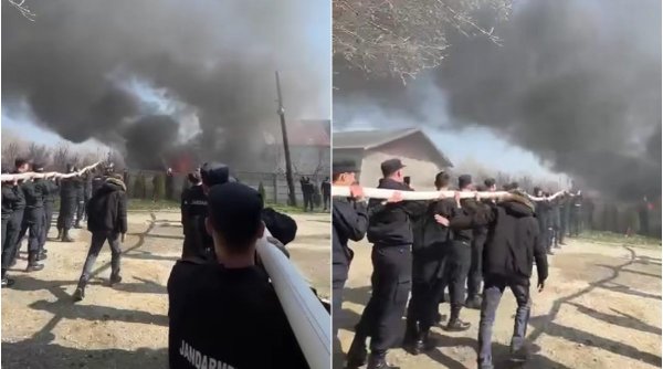 Sute de elevi de la Şcoala de Jandarmi din Drăgăşani au stins un incendiu înainte să depună jurământul