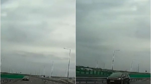 ”No comment”. Momentul în care un șofer circulă pe contrasens, pe Autostrada A7, în zona podului Brăila-Tulcea