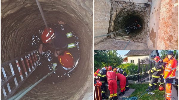 Bărbat căzut într-o fântână adâncă de șapte metri, salvat de pompieri, în Botoșani. Soției i s-a făcut rău