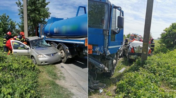 Doi oameni au murit pe loc într-un Logan strivit de o cisternă | Accident grav la Ariceştii Rahtivani, în Prahova