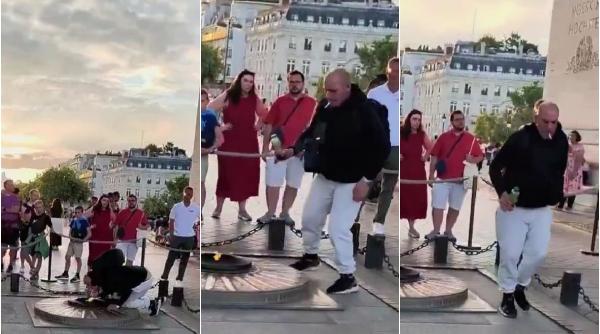 un barbat si a aprins tigara cu flacara eterna de la mormantul soldatului necunoscut apoi un ministru a vazut imaginile la paris