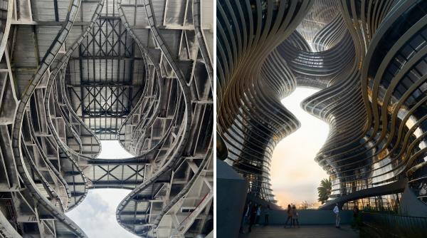 doua turnuri care se unesc in varf inspirate de munti si canioane se construiesc in shenzen cum va arata yidan center