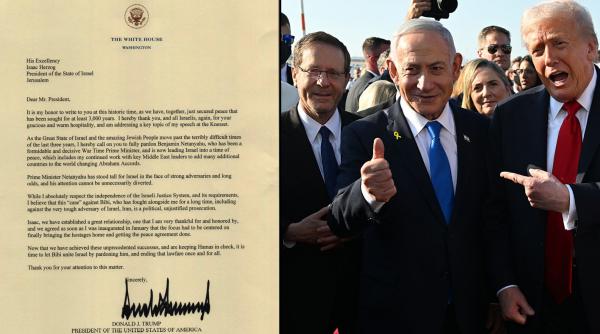 Donald Trump i-a trimis o scrisoare președintelui Herzog în care îi cere să-l grațieze pe Netanyahu: „Bibi a luptat alături de mine”
