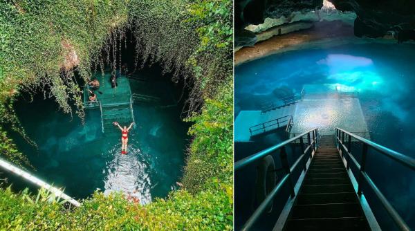 grota cu apa calda unde turistii inoata printre fosile de monstri preistorici cum arata barlogul diavolului si de ce i se spune asa