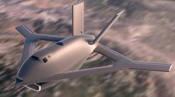 „Avionul viitorului” nu are flapsuri sau cârme, dar are găuri în aripa cu formă de diamant. Cum va arăta X-65, construit de americani
