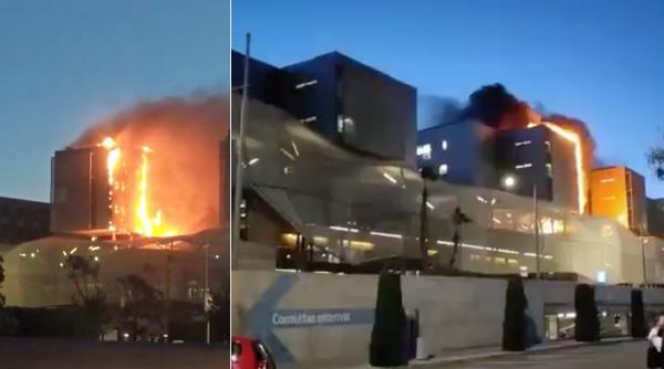 Incendiu uriaș într-un spital din Spania. Focul a izbucnit în afara clădirii dar s-a extins: Mai multe etaje au fost afectate