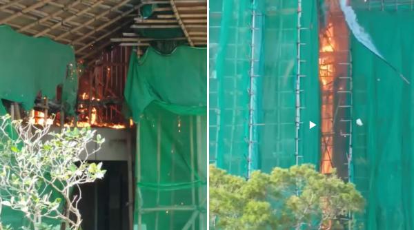 Filmarea unui martor arată viteza cu care se propagă focul în blocul din Hong Kong. Experții spun că schelele de bambus pot fi cauza
