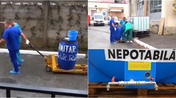 Imagini halucinante la spitalul din Câmpina: Medicii își toarnă apă unul altuia ca să se spele. Se fac zeci de drumuri cu găleți pline