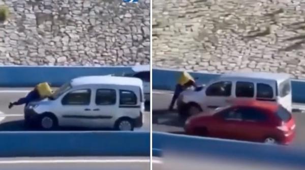 Un livrator a fost lovit de un șofer drogat și târât 3 kilometri pe capota mașinii. Scenele au fost filmate