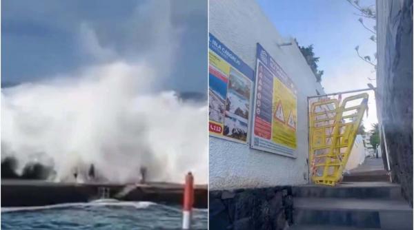 Filmul tragediei din Tenerife, în care doi români au murit luați de un val uriaș. Turiștii au rupt porțile și au ignorat avertismentele