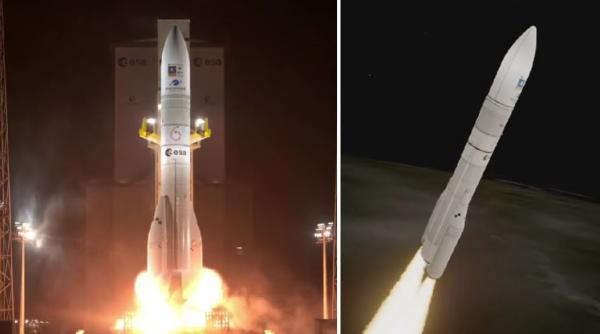 O rachetă Ariane 6 a fost lansată cu doi noi sateliţi pentru sistemul Galileo. Momentul desprinderii de la sol  