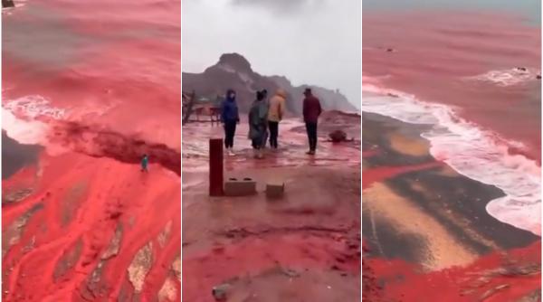 ploaie de sange pe insula curcubeu imagini virale cu tarmurile care au devenit de culoare rosu aprins