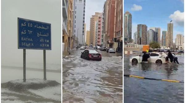 A nins în Arabia Saudită și Qatar. În Dubai străzile sunt sub apă după furtunile puternice. Zboruri anulate, evenimente suspendate