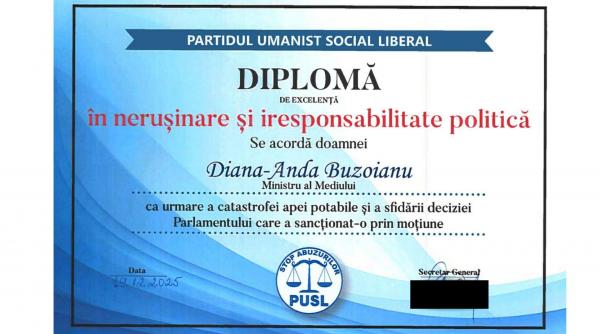 diploma de nerusinare pentru ministrul mediului pusl acuza sfidarea parlamentului si un esec major in situatia de la paltinu
