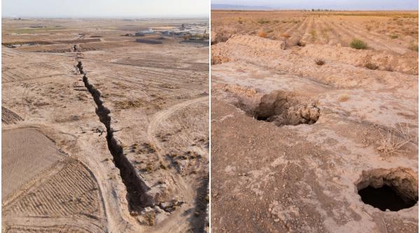 imagini care dau fiori au fost surprinse din drona pamantul s a deschis in iran si au aparut fisuri si doline