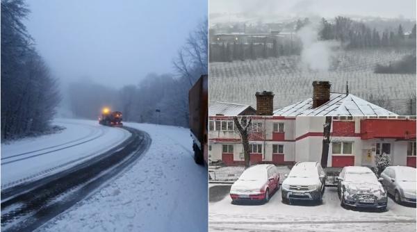 Ninge ca în povești în mai multe zone din țară: S-a depus deja strat de zăpadă. Drumarii au ieșit cu utilajele