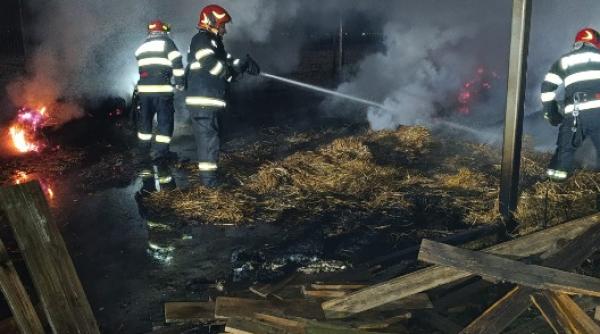 un incendiu puternic a izbucnit la o hala din judetul arges focul se manifesta pe aproximativ 500 de metri patrati