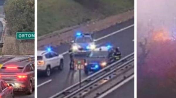 Jaf ca în filme pe o autostradă din Italia. Hoţii au folosit cuie și fumigene ca să oprească o mașină de valori