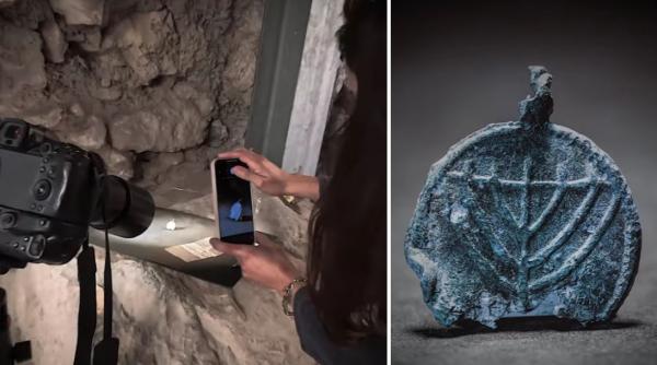 este o descoperire extrem de rara un pandantiv vechi de 1 300 de ani din plumb si gravat cu o menora a fost gasit la ierusalim