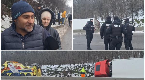 TIR cu lămâi răsturnat în Mehedinți, păzit de jandarmi. Zeci de oameni s-au adunat acolo: "Mulți au spus că sunt jamboane, cârnați"
