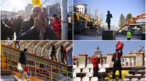 A început demolarea stadionului Dinamo. Suporterii au plecat acasă cu scaune și bucăți din plasele porților