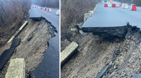 O bandă de circulație a DJ 101R s-a prăbușit la Câmpina: „Drumul este închis în totalitate, pe ambele sensuri de mers”