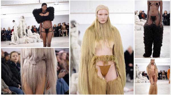 Femei acoperite cu „haine” din păr uman sau cu lenjeria „îmblănită” la vedere: Cele mai bizare ținute de la Paris Fashion Week 2026