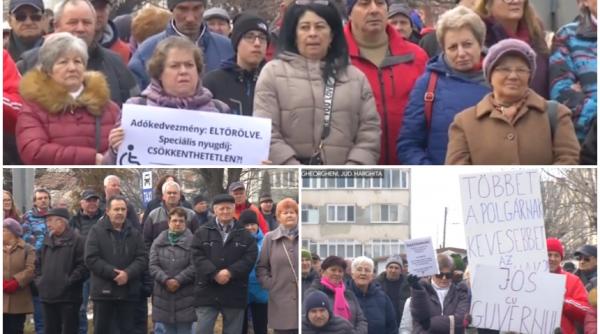 Protest la Gheorghieni. Oamenii au ieșit în stradă din cauza taxelor lui Bolojan și semnează petiții pe care să le trimită premierului