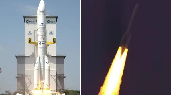 imagini de la lansarea reusita pentru racheta ariane 6 care a transportat in spatiu primii sai sateliti amazon leo