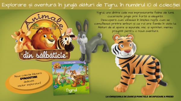 descopera tigrul si iepurele intr o noua aventura din colectia animale din salbaticie numarul 10 revista si doua figurine de maine