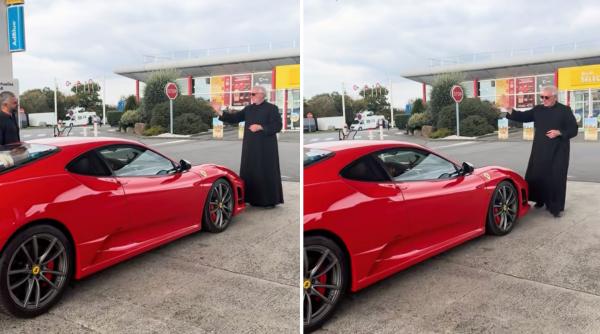 Un preot din Franța sfințește mașini Ferrari și le pune pe TikTok, pentru a-i aduce pe oameni mai aproape de credință