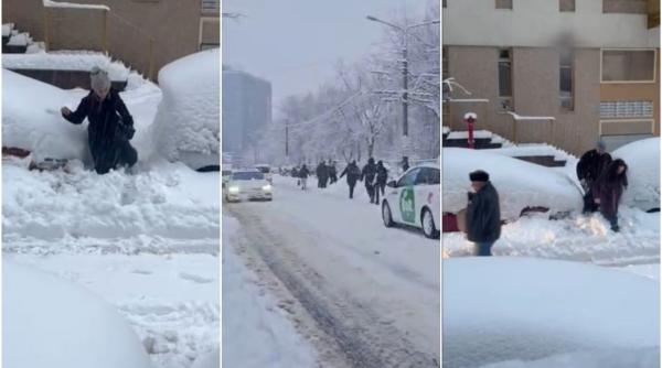 Bucureștiul e paralizat din cauza ninsorii cum nu a mai fost de 20 de ani. Oamenii abia merg prin zăpadă până la genunchi