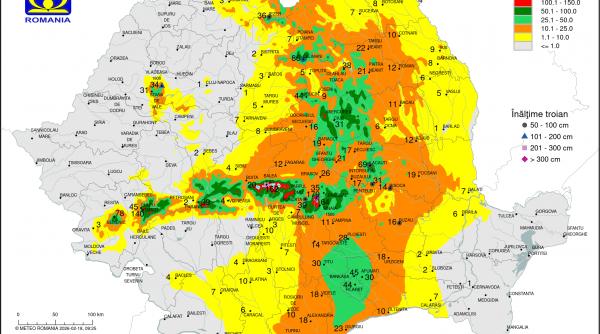 harta zonelor unde a nins cel mai mult in romania unde este cel mai mare strat de zapada