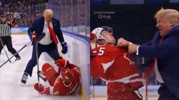 donald trump a publicat un clip fake cu ai in care apare batandu i pe jucatorii echipei nationale de hochei din canada