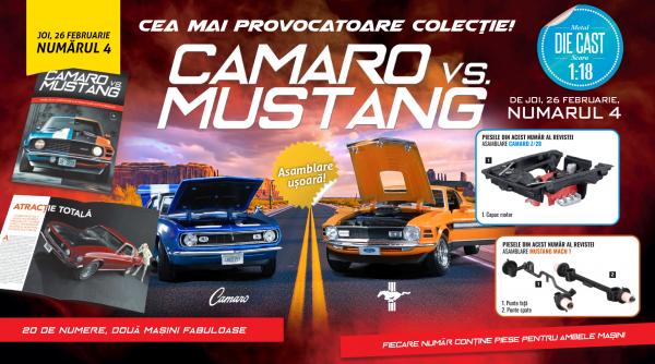 Camaro vs. Mustang - Colecționează cele 20 de reviste și construiește machetele celor două mașini. Piese noi, de mâine la chioșcuri