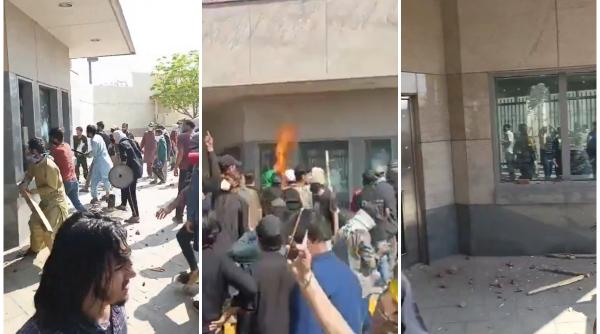 consulatul sua din pakistan a fost atacat de sute de oameni care au spart barierele de securitate sase morti si 20 de raniti