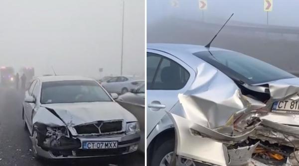 Carambol cu nouă autoturisme pe autostrada A4 din cauza ceții și poleiului. 13 oameni au primit îngrijiri medicale