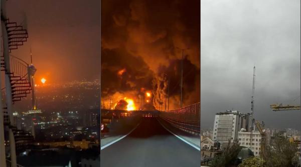 Plouă cu petrol peste Teheran după bombardamentele de azi-noapte. Capitala iraniană e devastată de incendii puternice