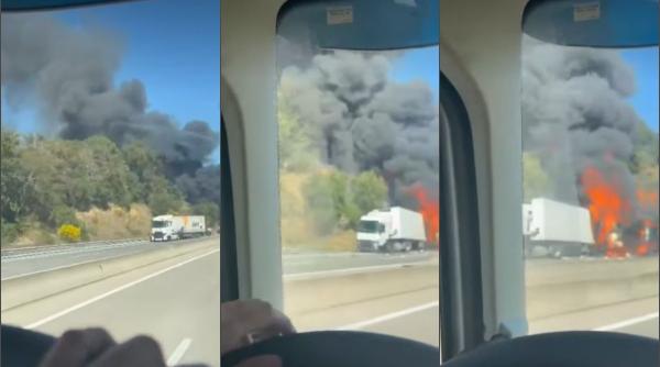 Doi români, soț și soție, au murit într-un accident cumplit, în Spania. TIR-ul lor s-a ciocnit cu un altul care staționa și a luat foc
