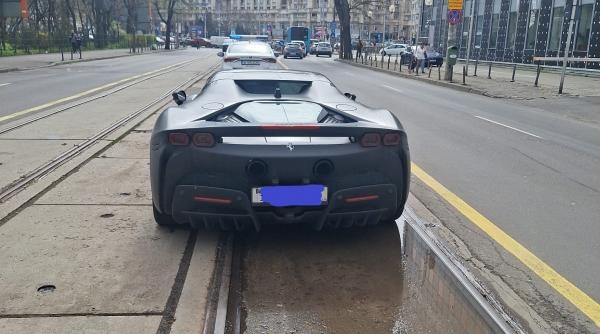 un sofer a parcat un ferrari sf90 pe mijlocul liniei de tramvai langa piata victoriei amenda e de 0 05 din pretul minim al masinii